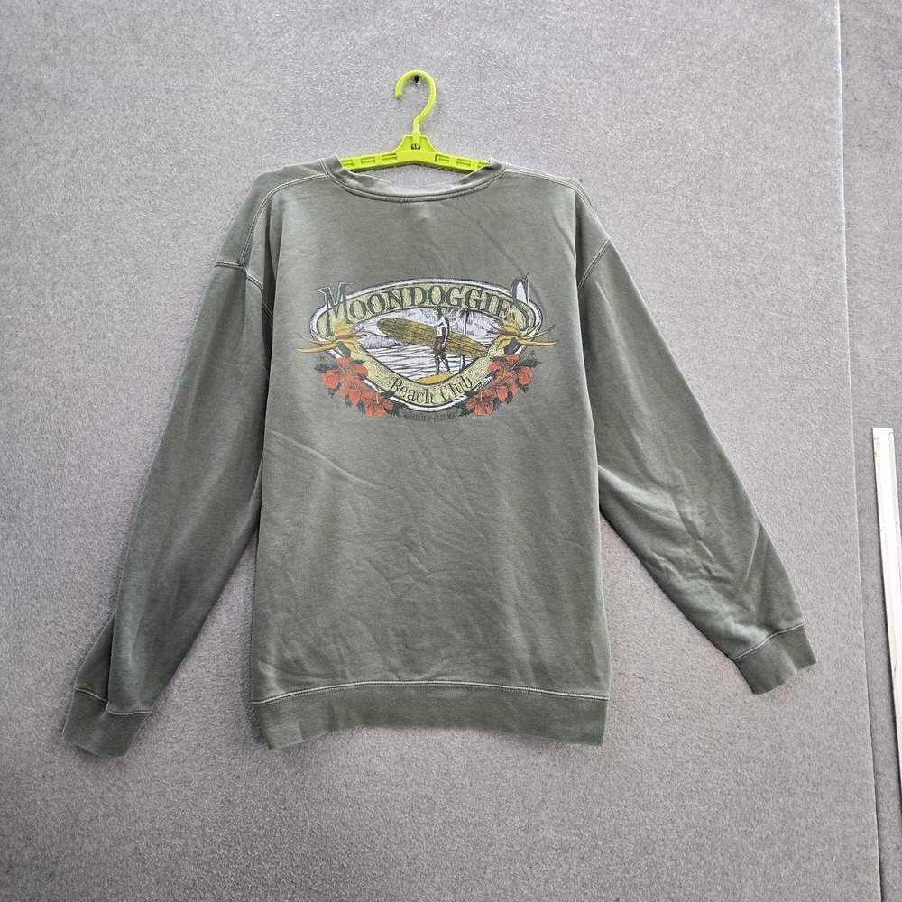Moondoggies Surf Shop Men Sweatshirt XL Green Embroidered Graphic Fleece